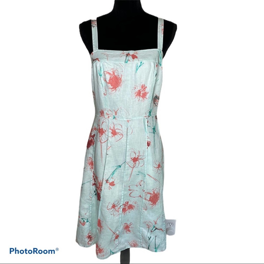 Ann Taylor Mint Green Floral Backless Sundress with Coral Accents